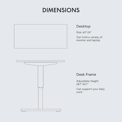 FLEXISPOT EN1 One-Piece Standing Desk with 1-Inch Thick Desktop, 60"x24" Electric Height Adjustable Desk for Home Office & Multi-Device Workstations, White