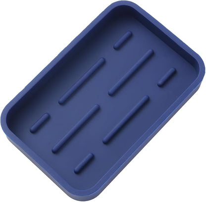 MicoYang Silicone Kitchen Sink Organizer Tray for Multiple Usage,Easy Clean Sponges Holder for Kitchen Bathroom Counter or Sink,Dish Soap Dispenser,Scrubber,Bottle,Cup Navy Blue 4.9”x 3.2”