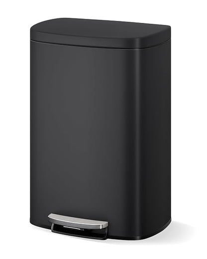 GarveeHome Stainless Steel Kitchen Trash Can, 13 Gal / 50 L Step-On Garbage Bin with Soft Close Lid, Large Rustproof Metal Trash Can for Kitchen, Black