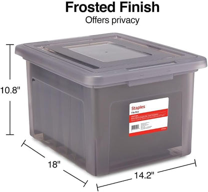 STAPLES File Box Plastic File Box Snap, Letter/Legal Size, Frost Gray, 4/Carton