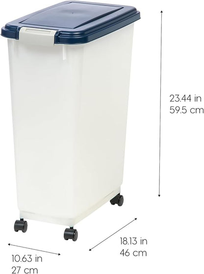 IRIS USA Airtight Dog Food Storage Container, Up to 38 lbs, Attachable Wheels, For Dog Cat Bird and Other Pet Food Storage Bin, Keep Fresh, Easy Mobility, BPA Free, Navy/Pearl, 6 Pack