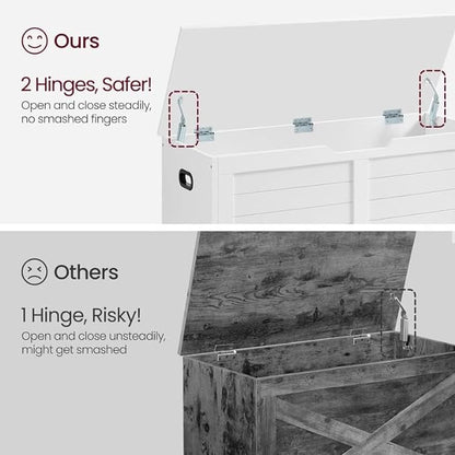 VASAGLE Storage Chest, Storage Bench with 2 Safety Hinges, Farmhouse Style, 15.7 x 39.4 x 18.1 Inches, for Entryway, Bedroom, Living Room, Cloud White ULSB061T10