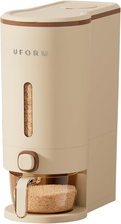 UFORU Rice Dispenser, Rice Storage Container with Measuring Cup for Kitchen Pantry Household, Cereal Dry Food Storage Containers Airtight, Sealed Moisture Proof (Brown 22 Lbs)