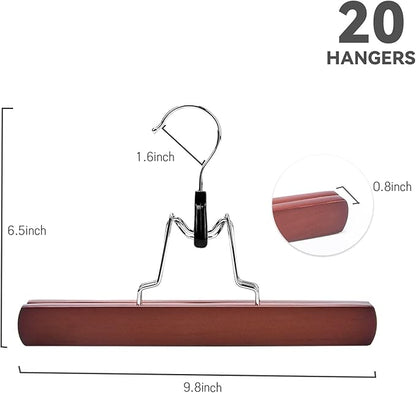 Nature Smile Wooden Non-Slip Pants Skirt Hangers - Smooth Finish Solid Wood Jeans Slack Clamp for Hair Extensions (20 Pack Cherry)