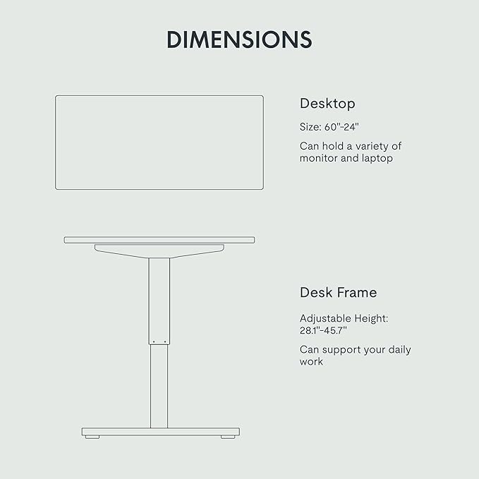 FLEXISPOT EN1 One-Piece Standing Desk with 1-Inch Thick Desktop, 60"x24" Electric Height Adjustable Desk for Home Office & Multi-Device Workstations, Black