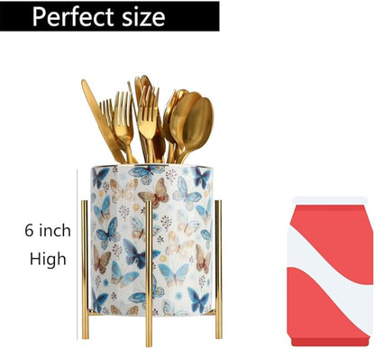 Pencil Cup Sturdy Metal frame with white Ceramic Pen Holder For Desks and kitchen Appliance Holders