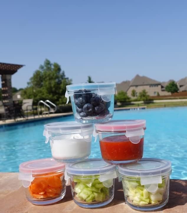 GENICOOK Borosilicate Glass Small Baby-Size Meal and Food Storage Containers, Round Shape - 12 pc Set (6 Containers - 6 Matching Lids)