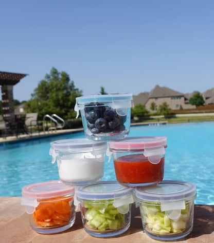 GENICOOK Borosilicate Glass Small Baby-Size Meal and Food Storage Containers, Round Shape - 12 pc Set (6 Containers - 6 Matching Lids)