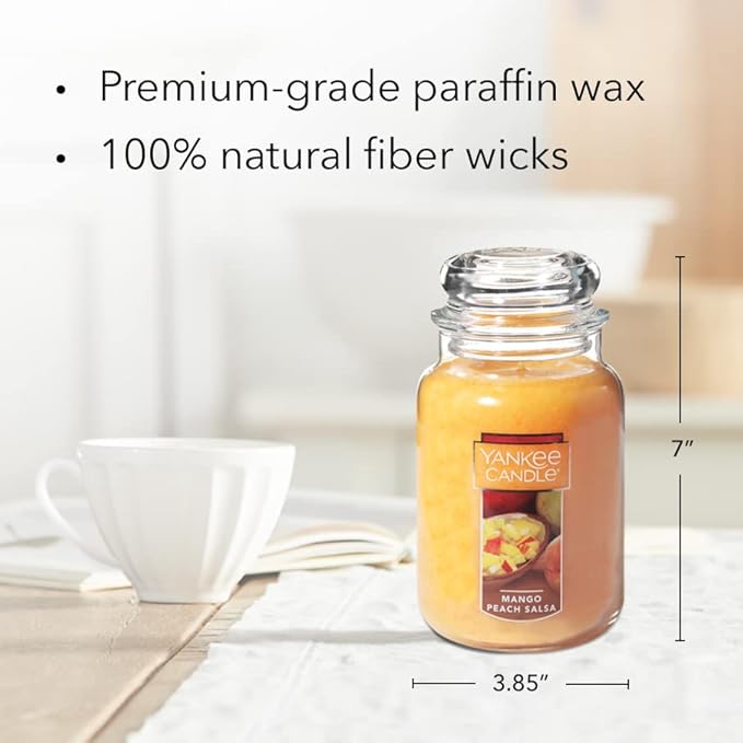 Yankee Candle Mango Peach Salsa Scented, Classic 22oz Large Jar Single Wick Candle, Over 110 Hours of Burn Time