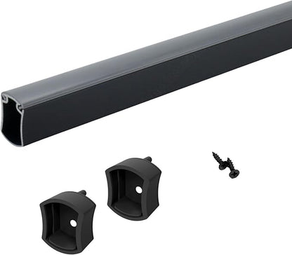 Premium hourglass closet rod - custom cut to size. Hourglass shaped wardrobe tube, protective top cover, seamless and reversible with ribbed and smooth sides. (Matte Black)