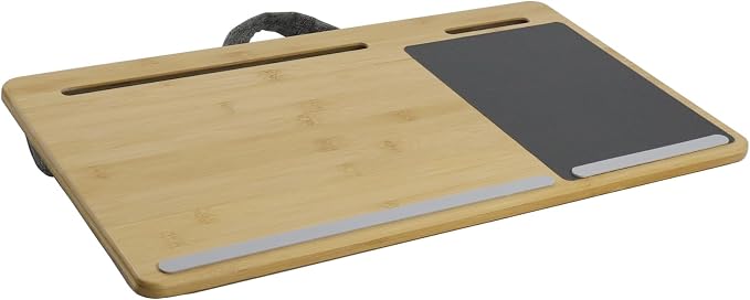 Lap Desk for Laptop with Cushion, Bamboo Laptop Stand with Anti-Slip Strip Tablet Phone Holder and Mouse Pad Fits up to 17 inch Portable Computer Lap Desk for Couch, Bed & Car