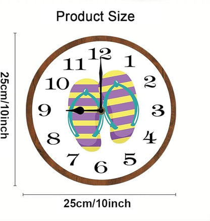 Flip Flops Wall Clock 10 Inch Silent Non Ticking Battery Operated Wooden Modern Office Simple Minimalist Clock Decorative for Kitchen Home Bathroom Living Room