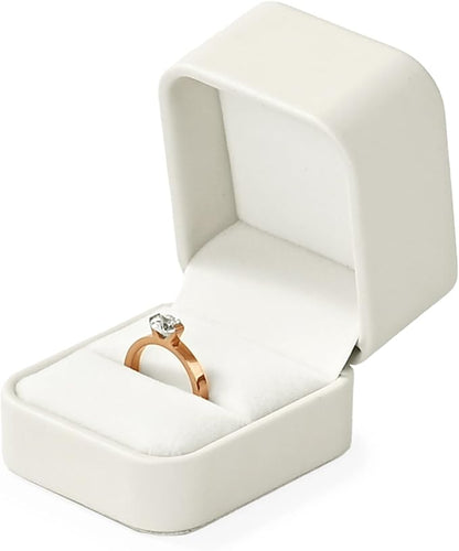 White Leather Ring Gift Box Wedding Ring Box Jewelry Gift Box for Birthday, Proposal, Engagement,Wedding, Valentine's Day (White)