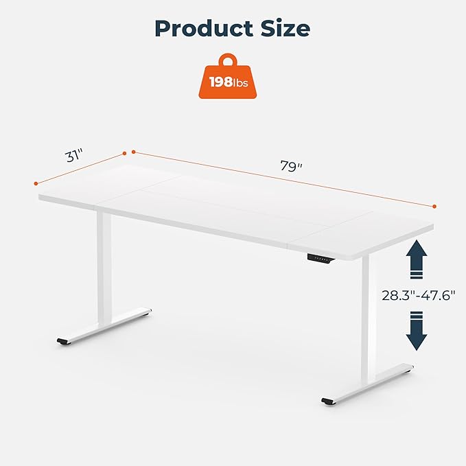 Dual Motor Standing Desk, Large Stand Up Desks, 79x31 Inches Electric Sit Stand Desk, 4 Memory Preset Adjustable Height Home Office Desks(White)