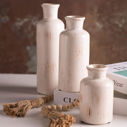 Ceramic Vase Set - 3 Small Vases,KAYLYNN Ceramic Vases for Rustic Home Decor, Living Room Decor, Table Décor, Bookshelf, Mantel Decor, Vases for Centerpieces, Vases for Flowers, Decorative