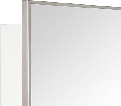 TEHOME 16.5'' x 24'' Brushed Nickel Recessed and Surface Mount Bathroom Medicine Cabinet with Mirror Square Cornered Metal Framed Rounded Rectangle Medicine Cabinet Mirror