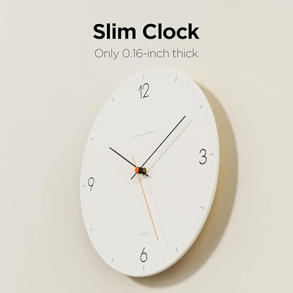 mooas Flatwood Wall Clock,12" Non-Ticking Sweep Movement Decorative Battery Operated Wall Clock for Home Living Room Kitchen Bedroom Office School (Simple Black)