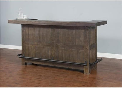 Pemberly Row Wood Home Bar with 4 Shelves and 3 Drawers in Cherry (42" H x 80" W x 28" D) for Home, Kitchen, Dining Room with Storage Cabinet and Wine Rack, Easy Assembly