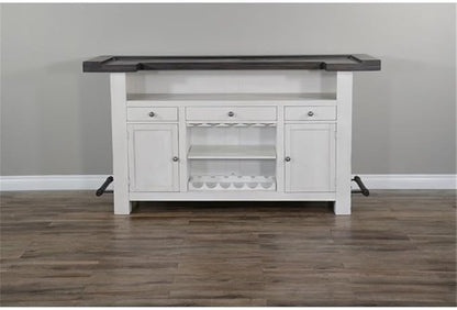 Sunny Designs Carriage House 78" Farmhouse Wood Bar Unit with Sides and Front Foot Rail, Removable Wine Storage Rack, Stemware Rack, Adjustable Shelves, in Dark Brown & White Finish