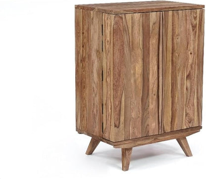 Pemberly Row Contemporary Solid Sheesham Wood Bar in Light Brown