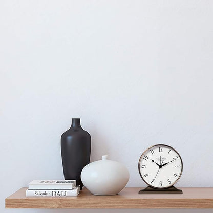 Presentime & Co Lewis Mantel Alarm Clock, Desk and Shelf Clock, Tabletop Decoration, 5.5 x 5 inch, Silent no Ticking, Metal Base, Bronze Finish, Arabic Numeral