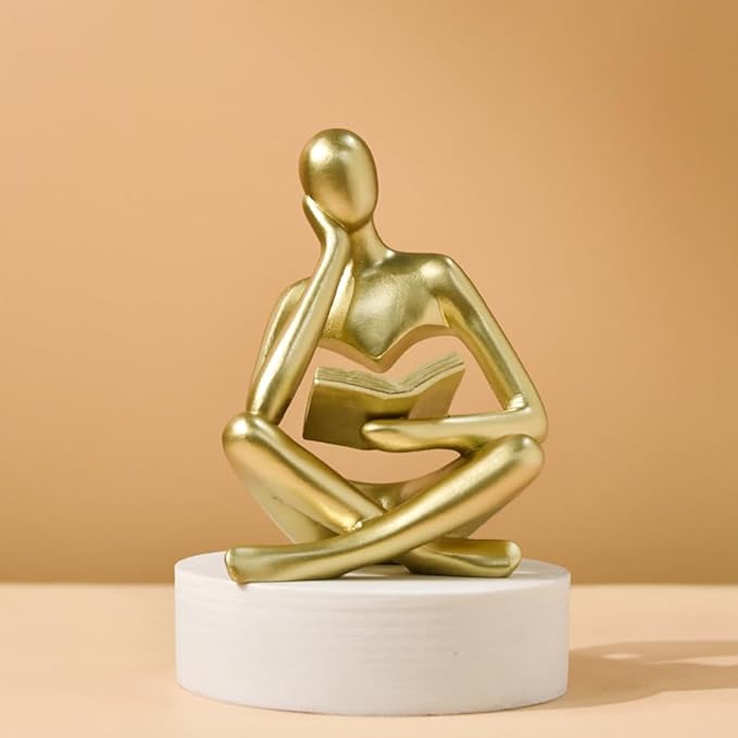 LINZHEN Style-A Gold, Creative Abstract Thinker Bookend for Home Aesthetic, Study, and Wine Cabinet – Stylish Shelf Decor Accent and Thoughtful Gift for Living Room, Bar, or Coffee Shop
