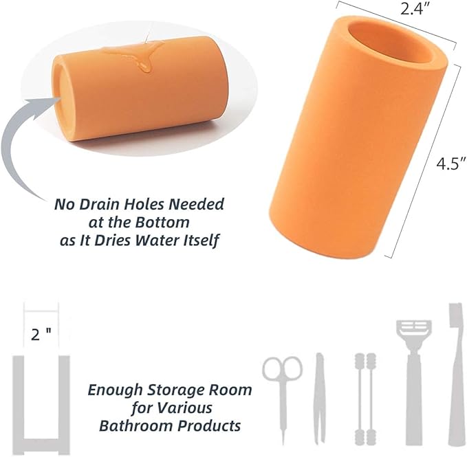Fast-Drying Diatomite Toothbrush Holder - Bathroom Countertop Organizer Stand for Toothpaste, Makeup Brushes, Razors & Accessories (Orange)