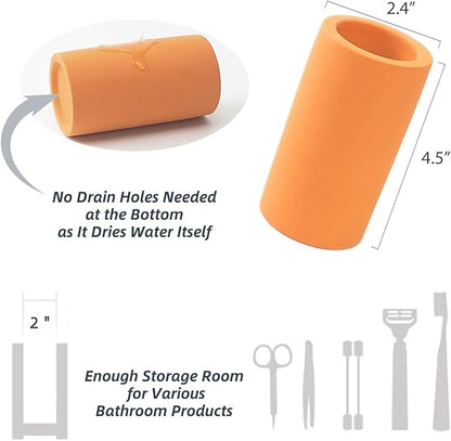 Fast-Drying Diatomite Toothbrush Holder - Bathroom Countertop Organizer Stand for Toothpaste, Makeup Brushes, Razors & Accessories (Orange)
