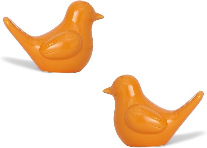 Artconal Small Orange Bird Statue Ceramic 2-Piece Set, 3¾ inch Cute Knick Knack for Home Office Shelf Desk Decor