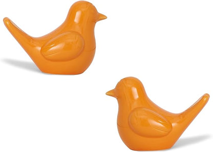 Artconal Small Orange Bird Statue Ceramic 2-Piece Set, 3¾ inch Cute Knick Knack for Home Office Shelf Desk Decor