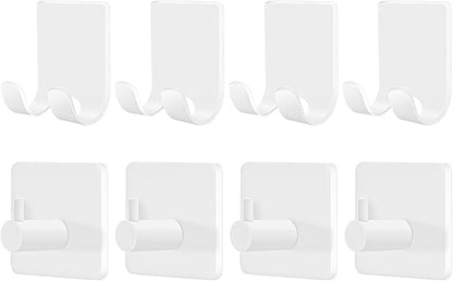 CGBE Razor Holder for Shower, 4 Packs Shaver Holder and 4 Packs Shower Hooks, Self Adhesive Damage Free Wall Hooks for Bathroom - White