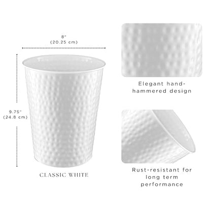 Monarch Abode Metal Bathroom Trash Can – Waste Basket for Bedroom, Office Desk, & Dorm, Hand Hammered, Durable Decorative White Small Trash Can Bathroom Garbage Bin Wastebasket