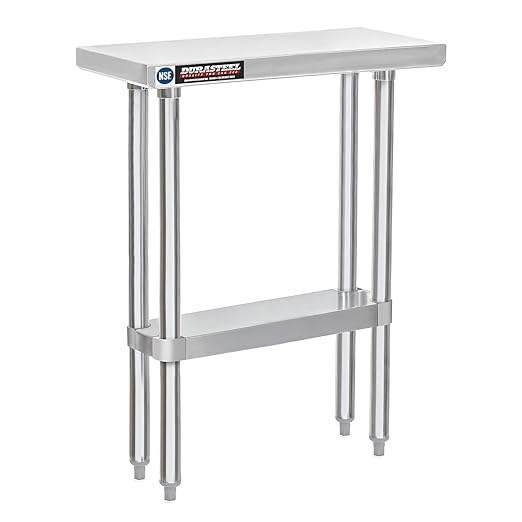 DuraSteel 30x12 Stainless Steel Work Table - NSF Commercial Prep Metal Table - Outdoor Pizza Oven Stand w/Under Shelf - Kitchen Island Laundry Utility Garage Microwave Stand Large Rolling Storage Cart