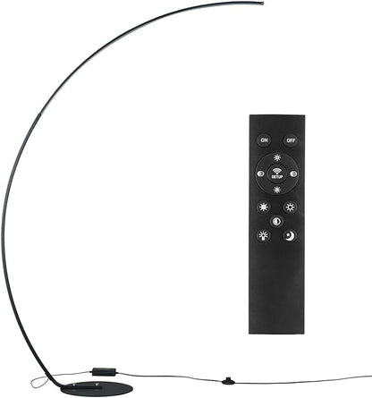 NUÜR Modern Arc Floor Lamp with Remote Control, 67" Tall Bright LED Standing Lamp, Stepless Dimmable & 3 Color Temperatures, Minimalist Curved Pole Light for Living Room, Bedroom & Office, Black