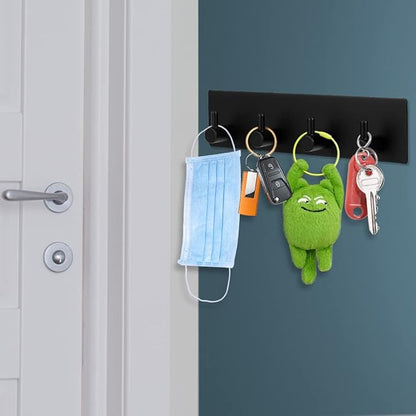 Picowe Key Holder for Wall Decorative, Adhesive Stainless Steel Key Hooks, Key Hanger Key Organizer for Wall, Towel Hook Coat Hanger for Entryway Hallway Kitchen(Four Rows,Black 1PCS)