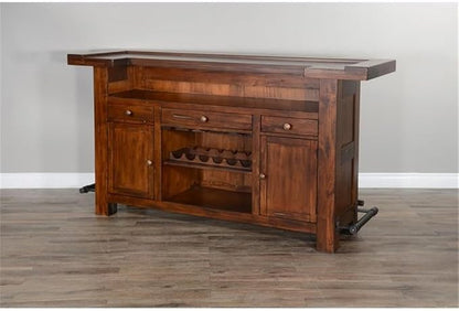 Sunny Designs Tuscany 78" Farmhouse Wood Bar Unit in Medium Brown