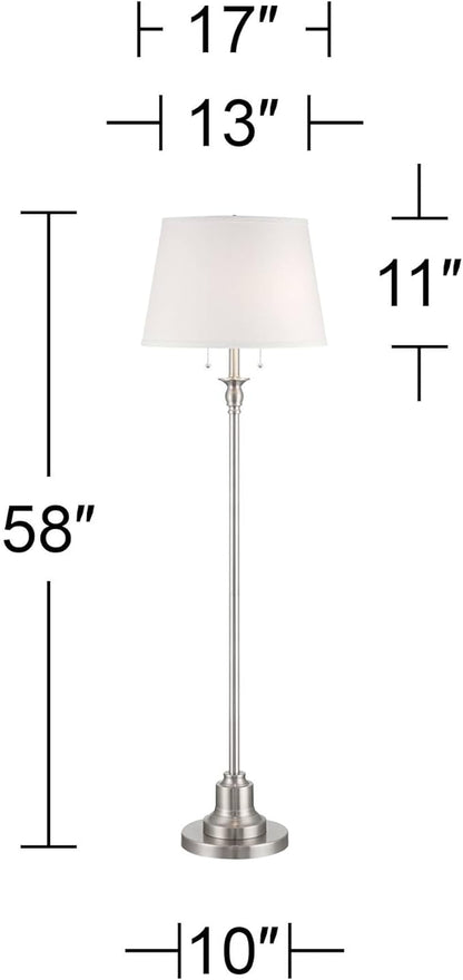 360 Lighting Spenser Transitional Traditional 58" Tall Standing Floor Lamp Skinny Pole Pull Chain Silver Metal Brushed Nickel Finish Living Room Bedroom House Reading Office Home Decor Entryway