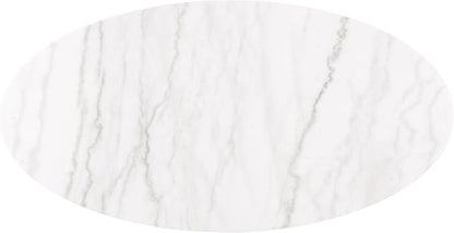 Furniture of America Beryl Modern Oval White Genuine Marble Top Coffee Table with Fluted Pedestal Base and Gold Stainless Steel Accent, Low Profile Table for Living Room, Home Office, Black
