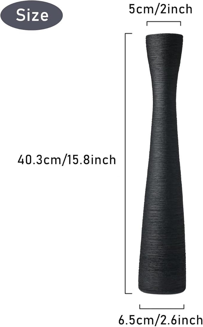 Black Tall Vase, 16 Inch Tall Slender Flower Vases, Handmade Brushed Ceramic Vase, Modern Minimalist Style Decor for Living Room, Home, Office, Centerpiece, Wedding Party - Matte Black