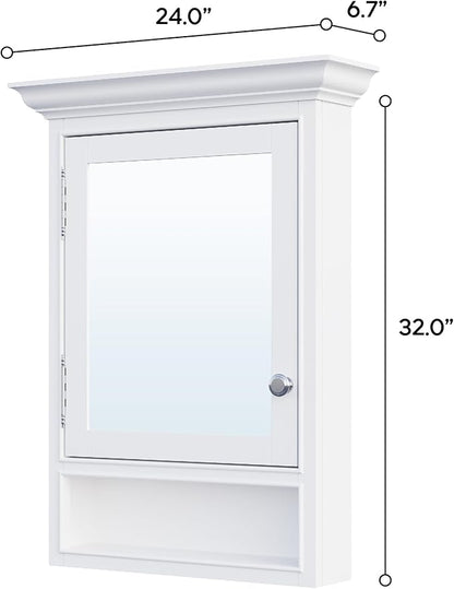 WELLFOR 24"x 32" Wall Mounted Wood Medicine Cabinet with Mirrors for Bathroom, 3-Tier Shelves and External Storage, Solid Wood Medicine Cabinet with Mirror, Anti-Fog Glass Mirror Cabinet