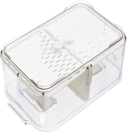 Slideep 11'' Large Food Storage Containers, Fridge Produce Saver 2 Tier Stackable Refrigerator Organizer with Lids and Removable Drain Tray Drawers Bins Baskets for Kitchen