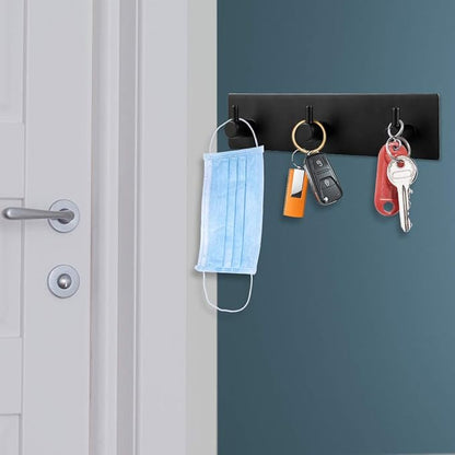 Picowe Key Holder for Wall Decorative, Adhesive Stainless Steel Key Hooks, Key Hanger Key Organizer for Wall, Towel Hook Coat Hanger for Entryway Hallway Kitchen(Three Rows,Black 1PCS)