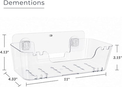 Bath Toy Storage Organizer 2 Pack, Clear Bathtub Toy Storage Holder with Drainage Holes, Quick-Dry Wall Mounted No Drill Bath Toy Holder and Shower Caddy for Kids’ Tub Toys