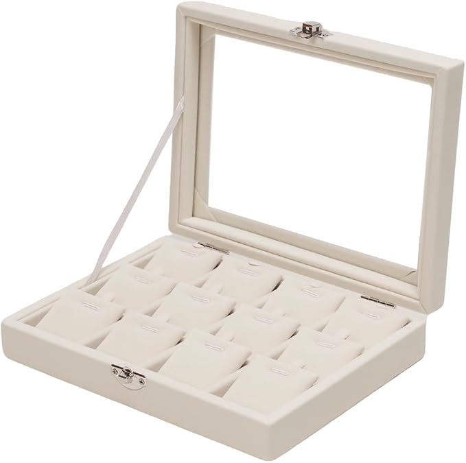 Jewelry Box Necklace Organizer Tray, Beige Necklace Display Case for Storage Jewelry Small Necklaces Display Stand 12 Slot Pendant Holder for Women