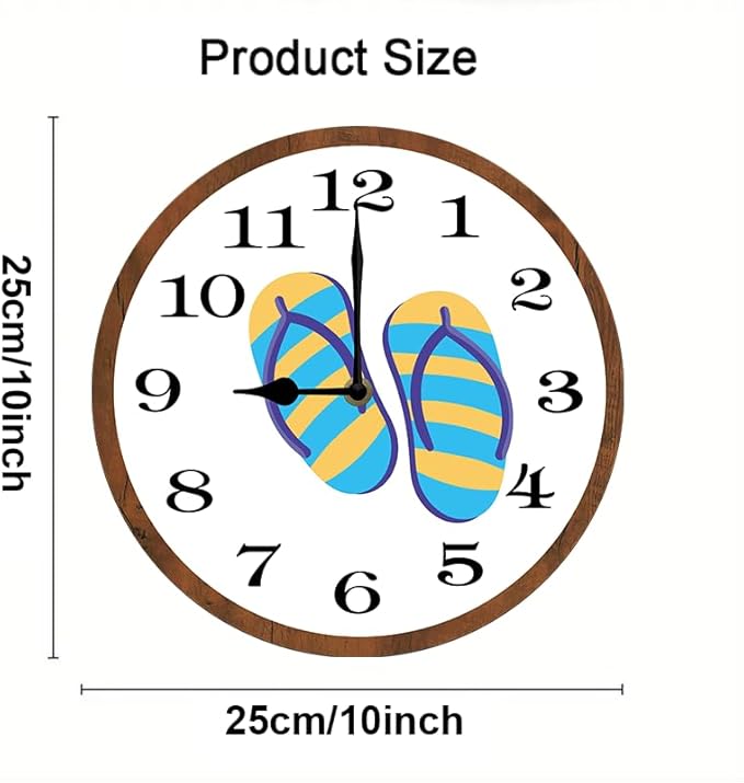 Summer Flip Flops Wall Clock 10 Inch Wooden Battery Operated Autumn Forest Maple Leaves Wall Clocks Decorative Indoor,Decorative for Kitchen Bathroom Bedroom