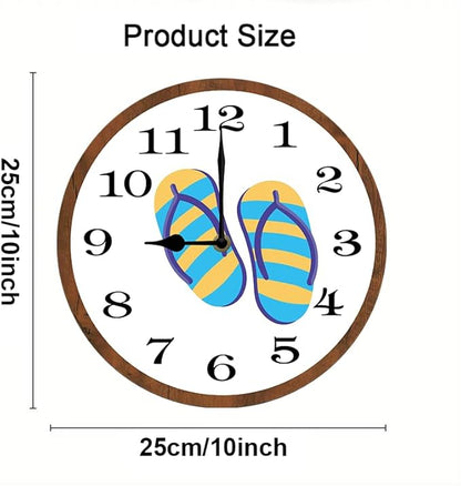 Summer Flip Flops Wall Clock 10 Inch Wooden Battery Operated Autumn Forest Maple Leaves Wall Clocks Decorative Indoor,Decorative for Kitchen Bathroom Bedroom