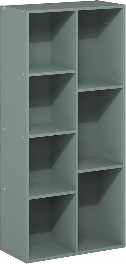 Furinno LUDER Book Shelf, 7-Cube Bookshelf, Bookcase, 9.4" x 19.5" x 41.7", for Living Room, Bedroom, Home Office, Sage Green