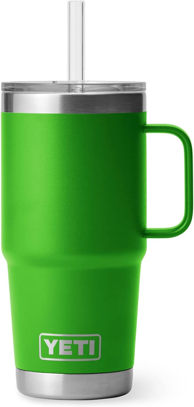 YETI Rambler 25 oz Tumbler with Handle and Straw Lid, Travel Mug Water Tumbler, Vacuum Insulated Cup with Handle, Stainless Steel, Canopy Green