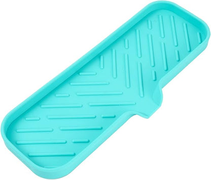 MicoYang Silicone Soap Dish with Drain Spout — Self-Draining Double Sink Organizer Tray for Kitchen & Bathroom, Dispensers, Sponges & Soap Holder, Non-Slip & Dishwasher Safe, Mint (Large, 12"×4")