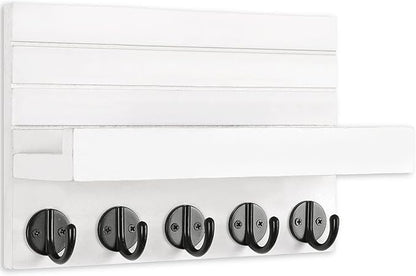 Key Holder for Wall, Decorative Key and Mail Holder with Shelf Has Large Key Hooks for Bags, Coats, Umbrella – Paulownia Wood Key Hanger with Mounting Hardware (9.8”W x 6.7”H x 4.2”D)